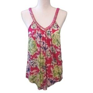 Free People Lighweight Pink Multi Floral Sequin‎ Tank Top Y2K Size S